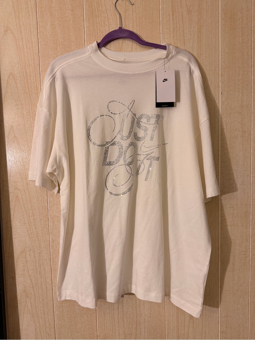 Nike Cream Tee with Rhinestone 'Just Do It' Script - Picture 2 of 5